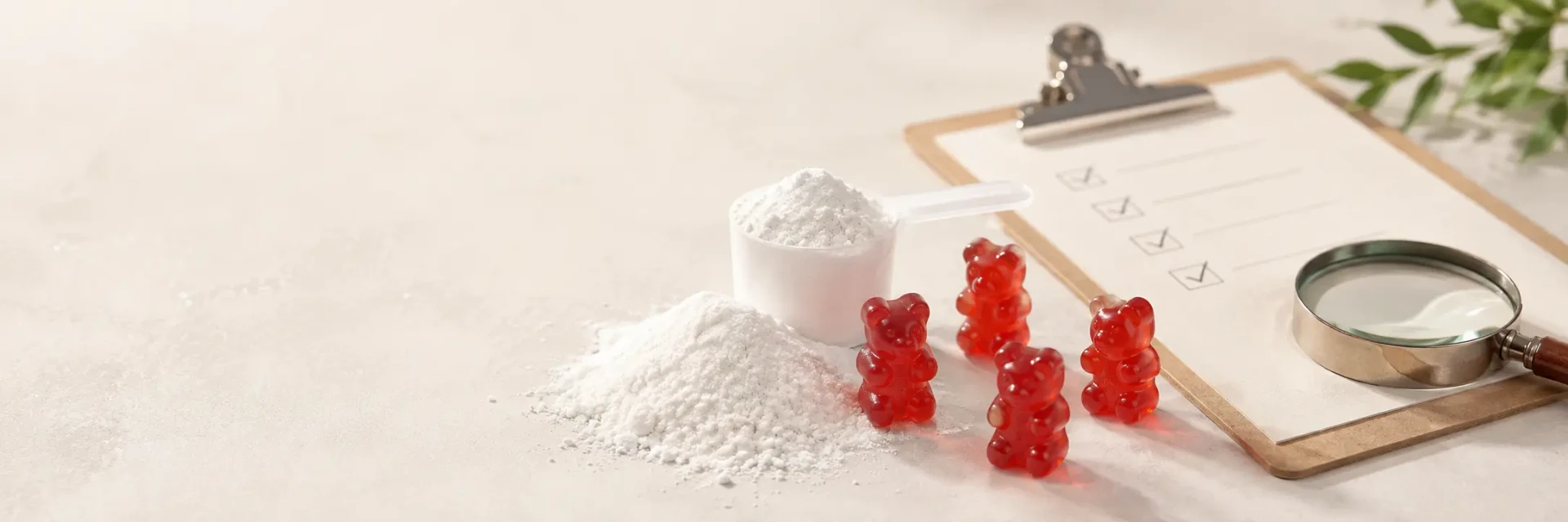A supplement label being checked against a jar of creatine gummies