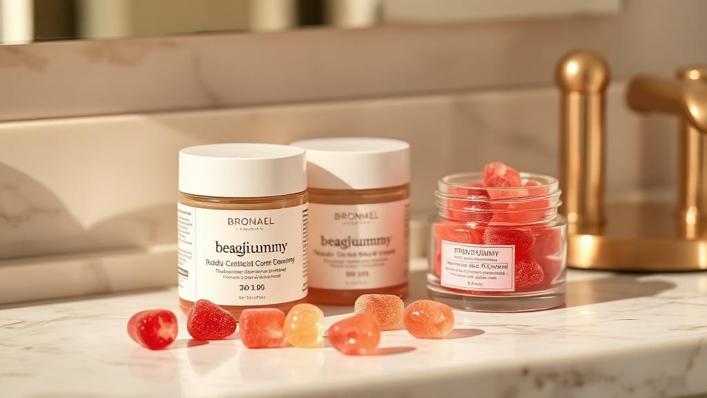 A jar of collagen gummies next to a topical collagen cream